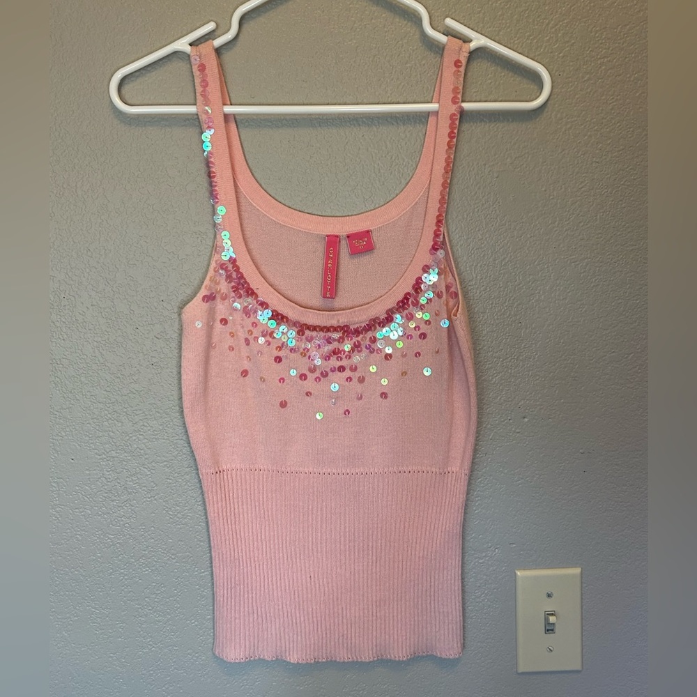 Pink Sequin Scoop Neck Tank Top by XOXO